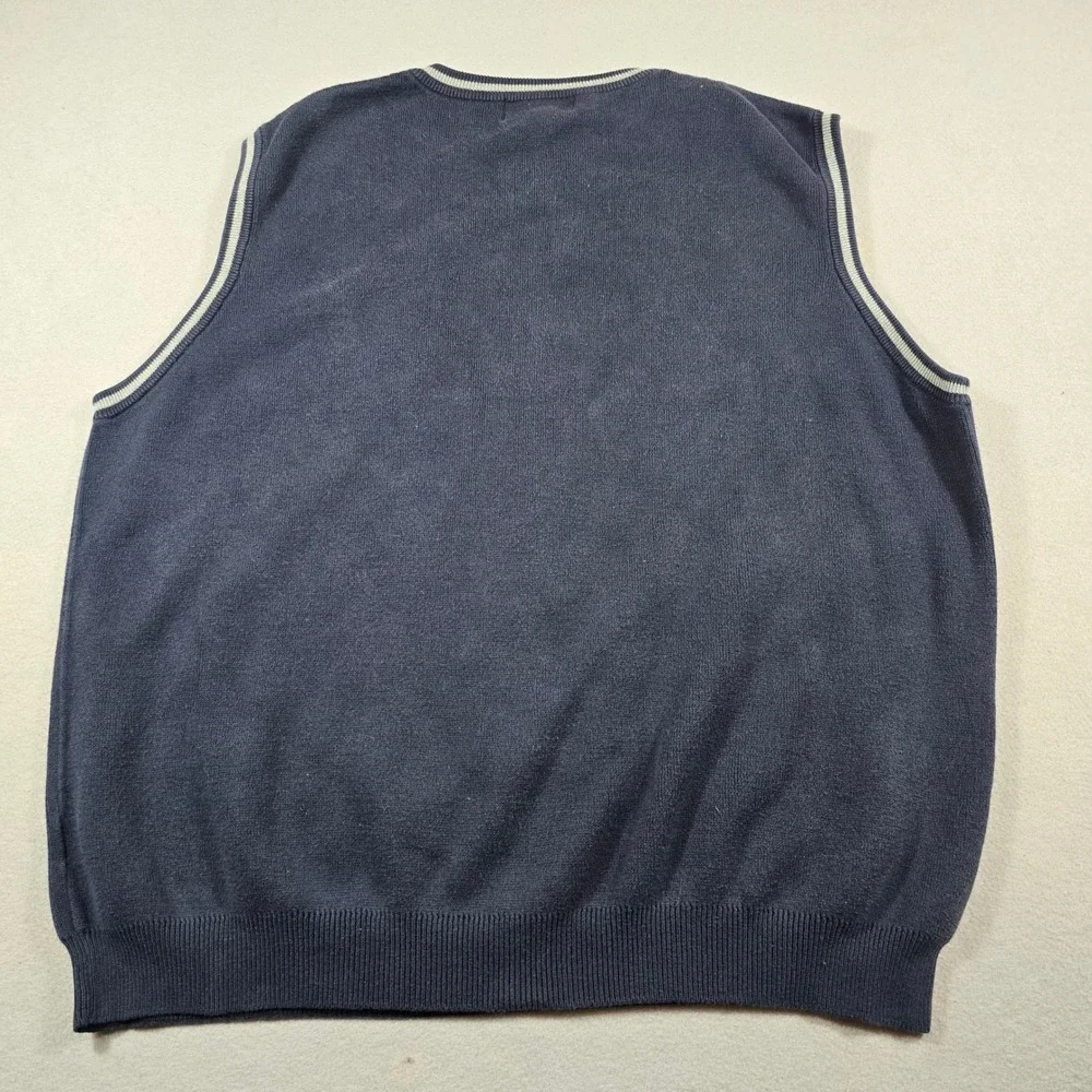 Chaps Men XL Blue Sweater Vest V-Neck Cotton Preppy Logo‎ Tipped Trim